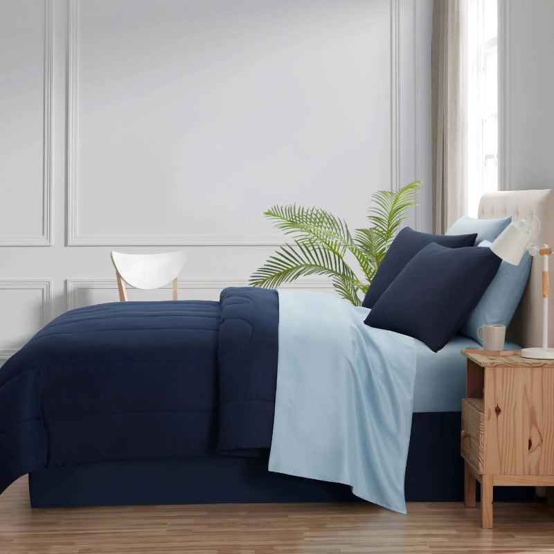 Mainstays Navy 7 Piece Bed in a Bag Comforter Bedding Set with Sheets image 2
