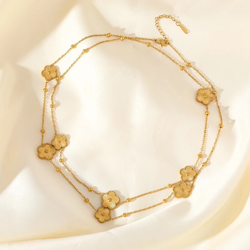 EILIECK 316L Stainless Steel Gold Color Flower Five-Leaf Clover Necklace For Wo image 14