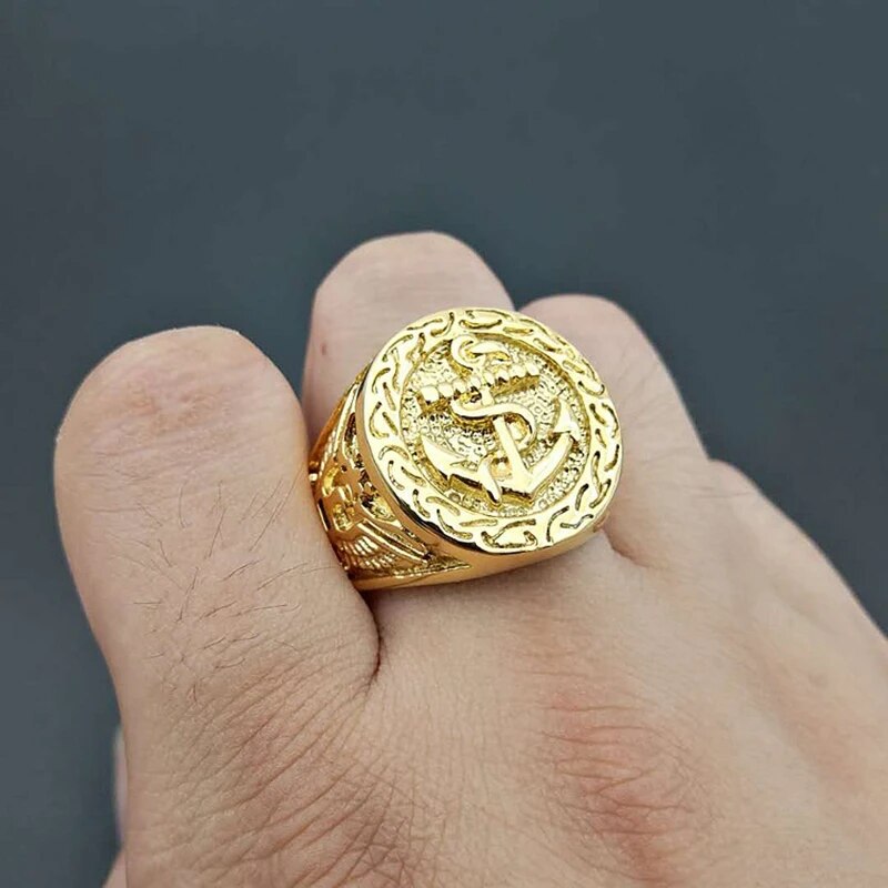 Retro Anchor Navy Marine Large Ring For Men Gold Color Punk Gothic Rock Hiphop image 5