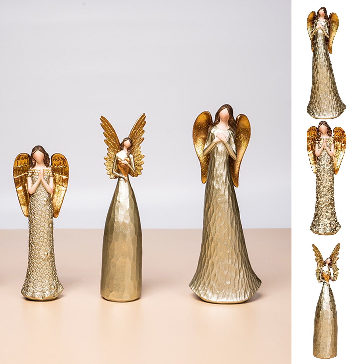 Resin Miniatures Angel Figurines Desktop Ornament Golden Angel Wings Statue Col image 1