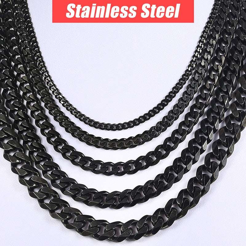 Men's Necklace Stainless Steel Cuban Link Chain Black Gold Color Necklaces For image 5