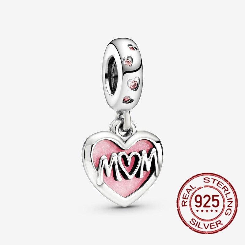 925 Sterling Silver Gold Color Family Tree Heart Crown Pendant Charm Fit Origin image 58