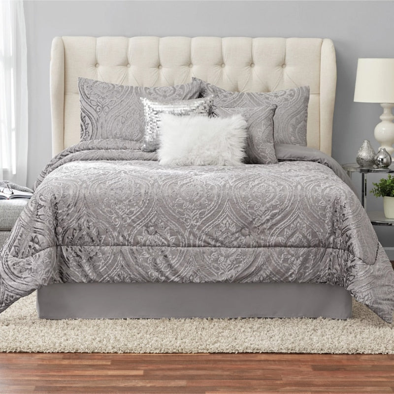 Mainstays Cougar 7-Piece Grey Abstract Woven Comforter Set, Full/Queen image 0