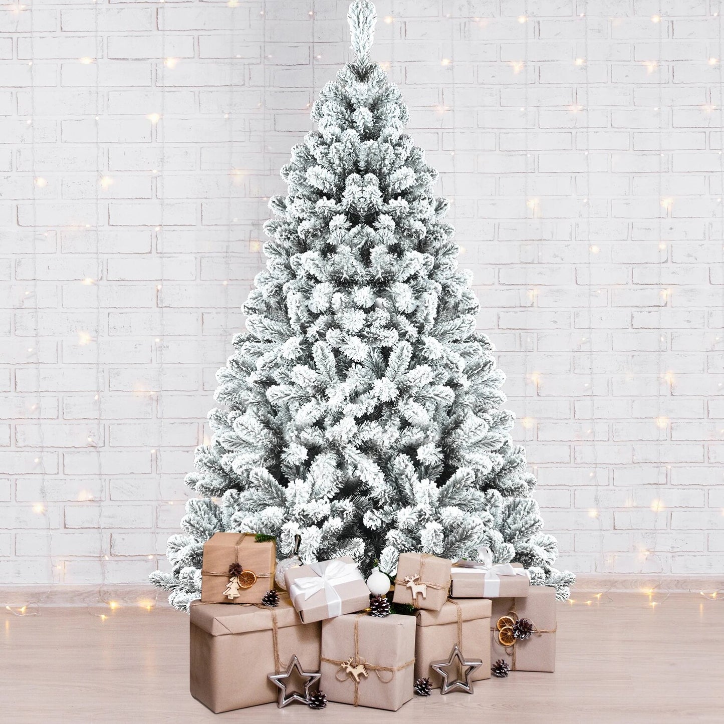 4/5/6/7/7.5/8/9FT Snow Flocked Christmas Tree with Metal Stand Holiday Easy Ass image 6