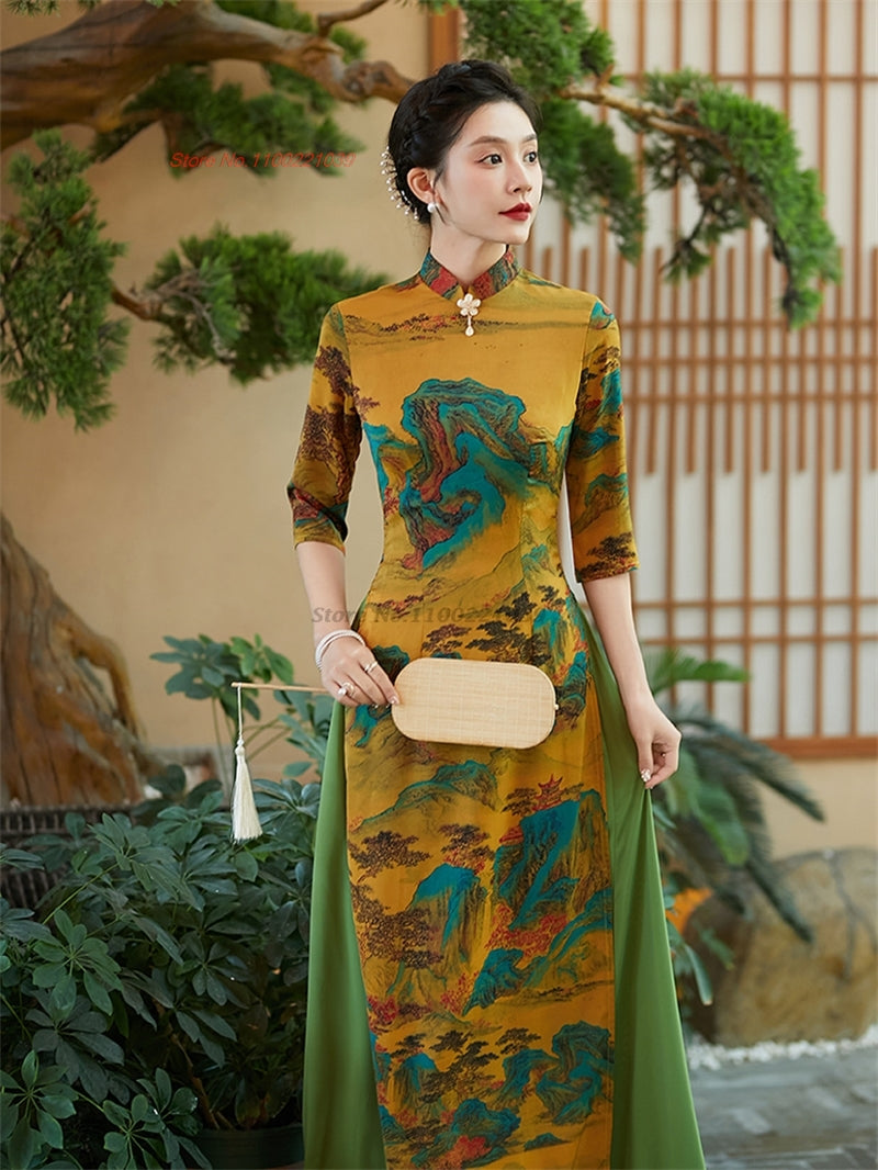 2024 ao dai vietnam traditional qipao dress chinese vintage dress cheongsam ori image 4