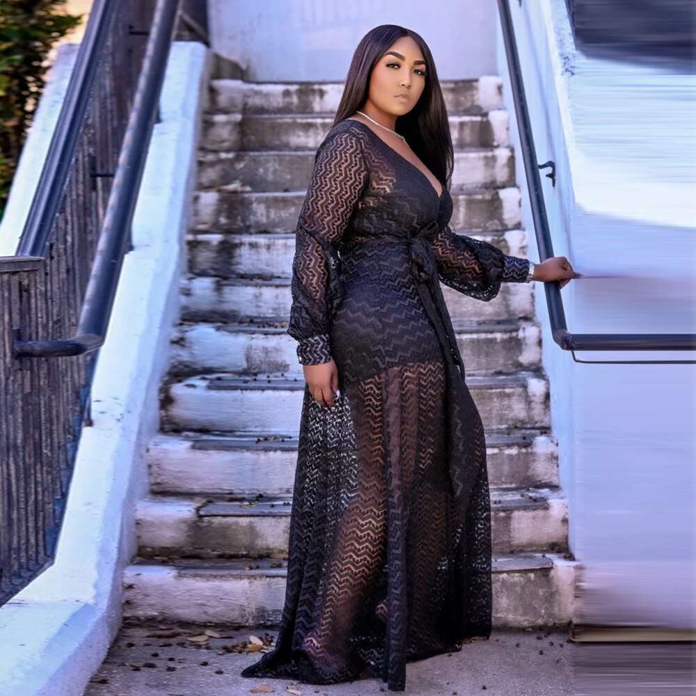 Plus Size Women Party Dresses Elegant Mesh See Through Dresses Lady Fashion Prom image 1