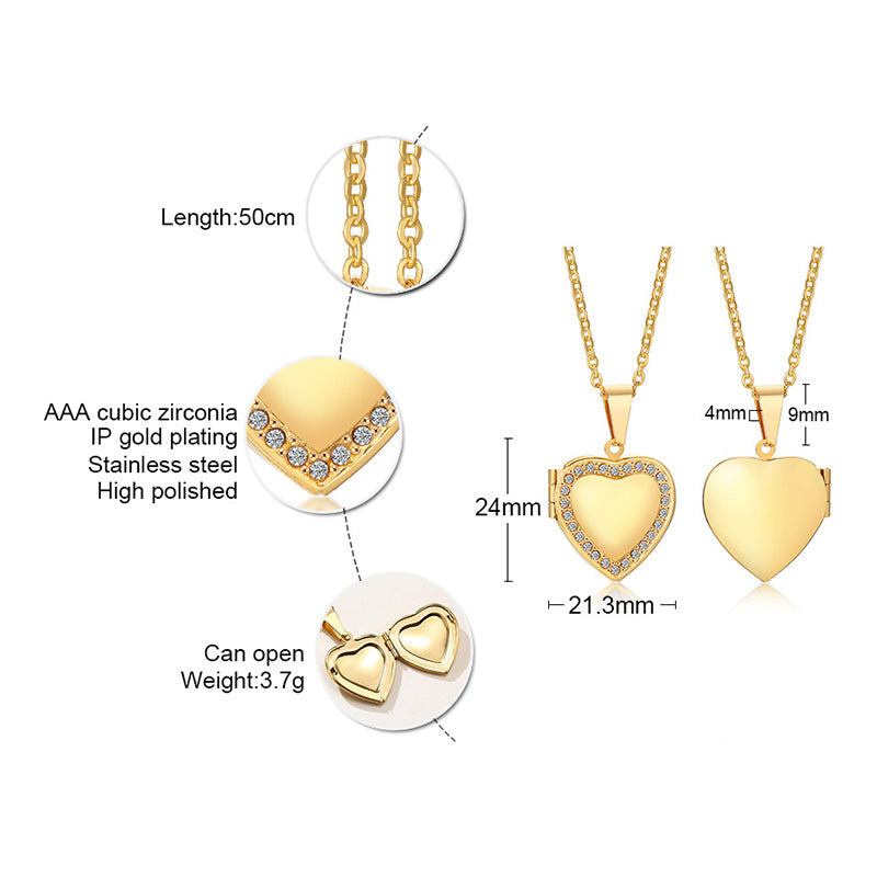 Fashion Heart Locket Necklaces for Women Lady Jewelry Gold and Silver Color Per image 9