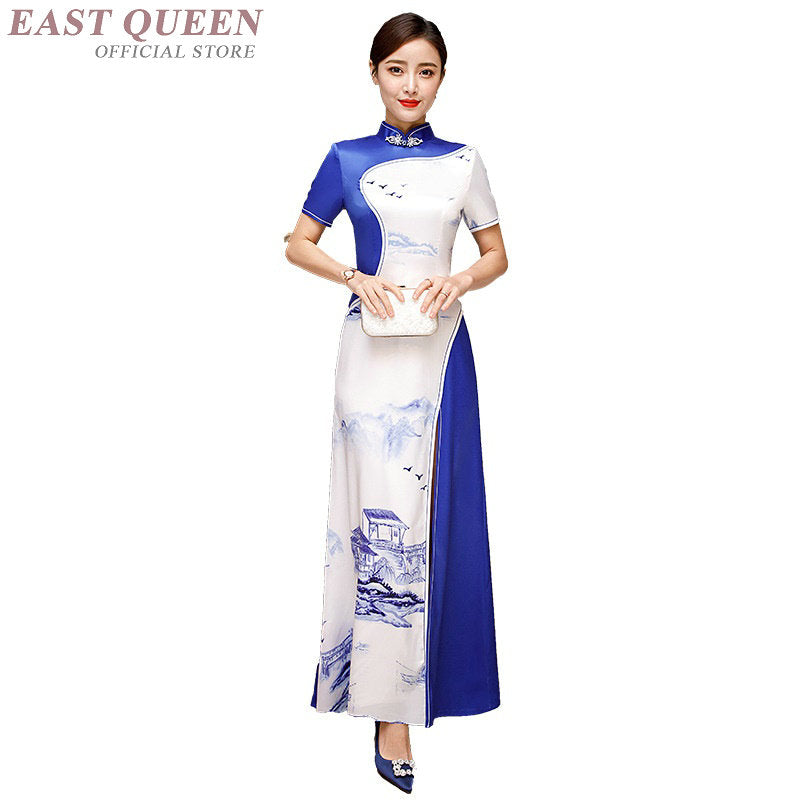 New Arrival 2019 Summer Ao Dai Vietnam Traditional Dress Slit Cheongsam Elegant image 1