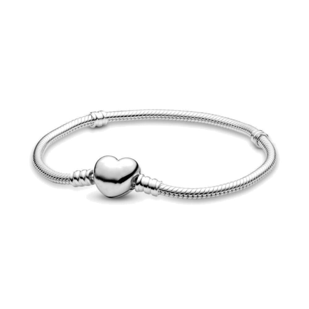 Fashionable 925 Silver Plating Moments Gold Round Clasp Snake Chain Bracelet Fi image 11