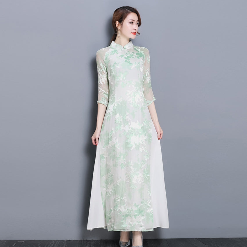 Vietnam Dress for Women Ao Dai 2022 Spring Summer New Floral Elegant Cheongsam image 6