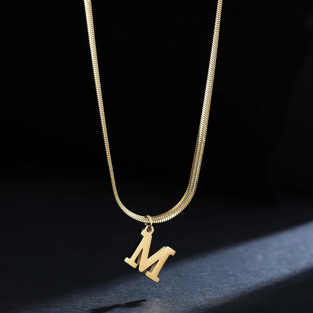 A-Z Alphabet Gold Plated Stainless Steel Pendant Necklace for Women Snake Chain image 3