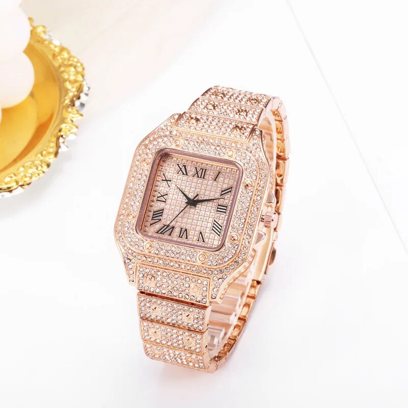 UTHAI L77 Watch For Men Fashion Luxury Gold Square Diamond Full Sky Star Male's image 3