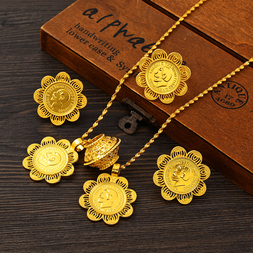 Ethiopian Luxury Jewelry Sets Gold plated Earrings Ring Pendant for Women Eritr image 2