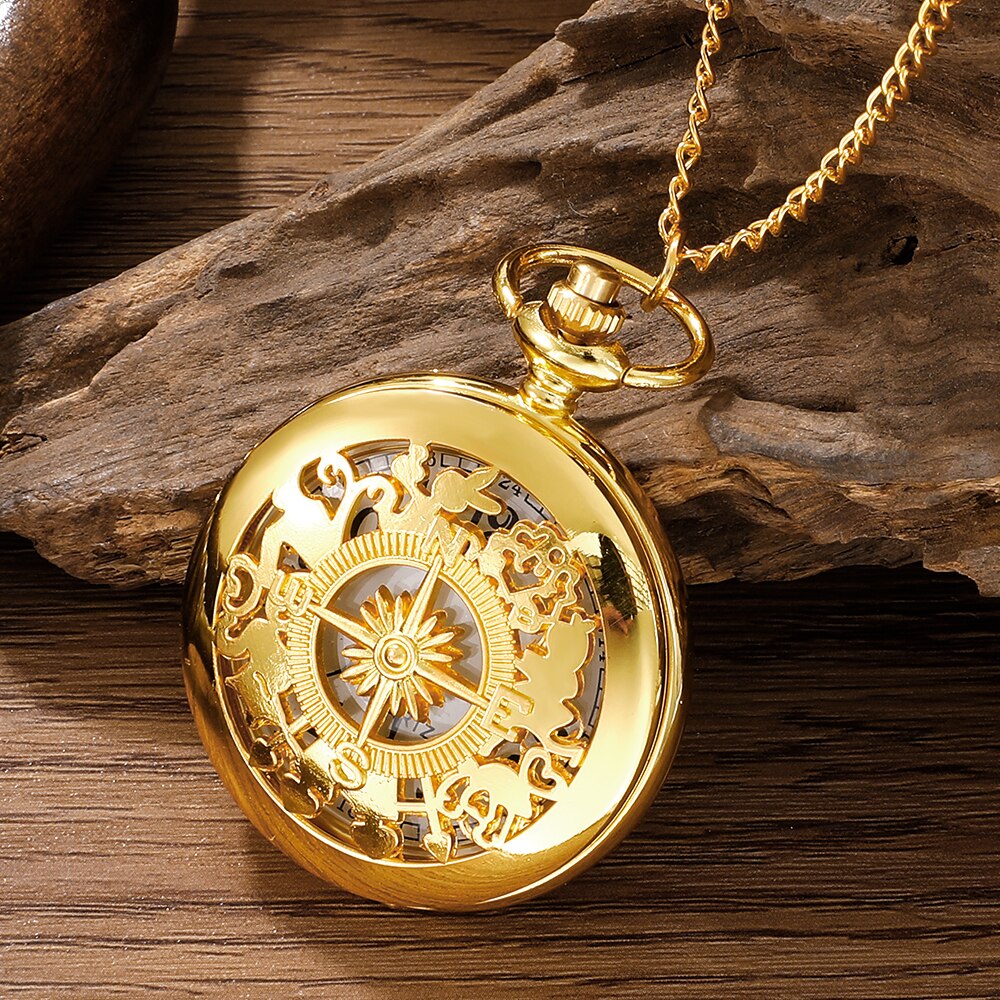 Antique Steampunk Vintage Arabic Numerals Quartz Pocket Watch Gold Case Necklac image 6
