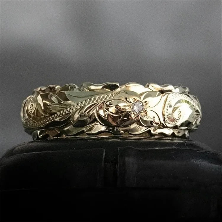 14k Gold Plated Suspended Carved Rose Flower Ring Ornaments Tail Ring Female En image 3