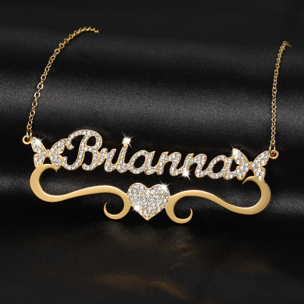 Personalized Heart Iced Out Name Necklace Butterfly Pendants Stainless Steel image 1