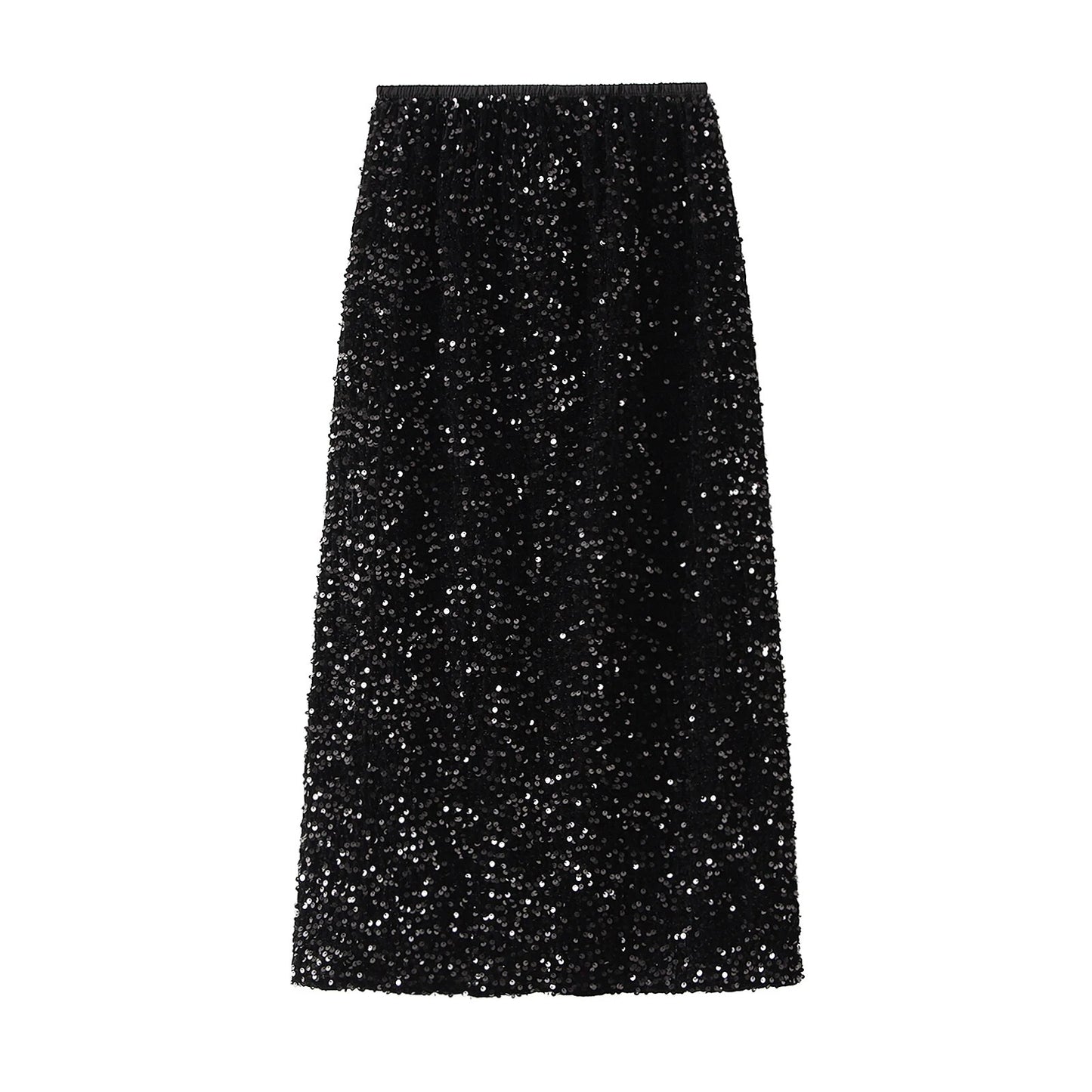 Women Elegant Shiny Sequined Long Skirt Summer Fall Elastic Waist Casual Skirts image 6