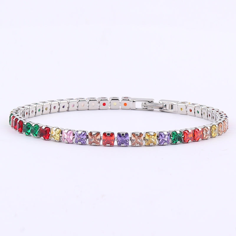 2022 New Rainbow Crystal Tennis Bracelets For Women Bracelet Set 18K Gold Silve image 1