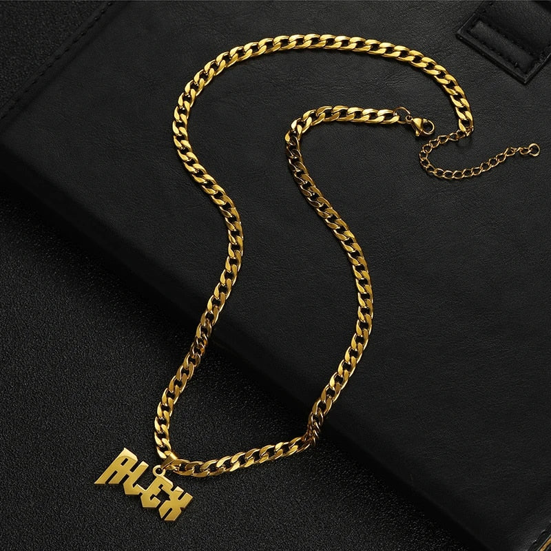 Customized Name Necklace Pendant Gold Color Personalized Stainless Steel 5mm Wi image 1