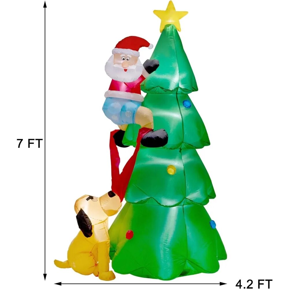 7FT Inflatables Lighted Christmas Tree with Santa Claus and Dog, Blow Up Indoor image 7