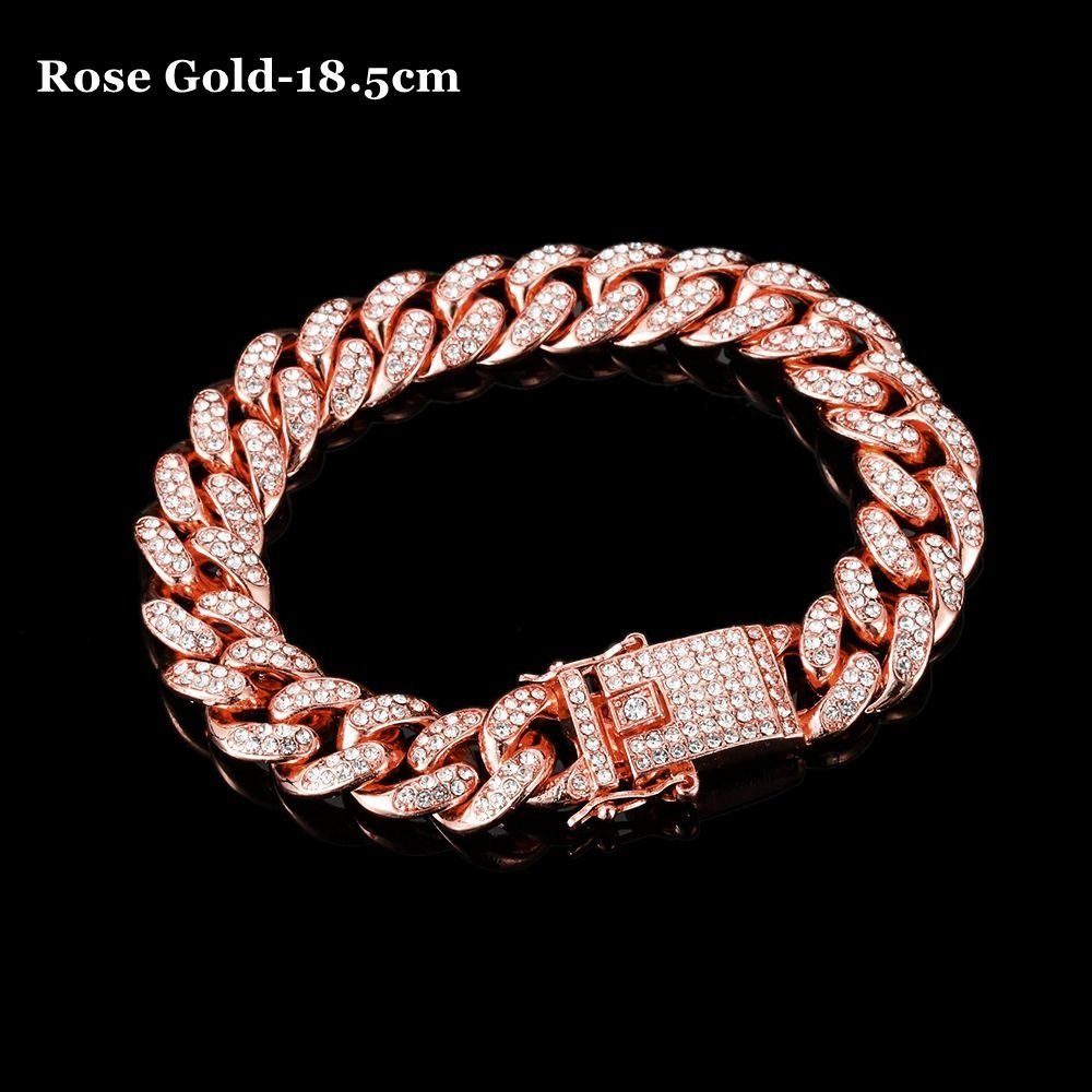 New Shiny Inlaid Rhinestone Cuban Link Chain Bracelet 14k Gold Plated Bracelet image 2
