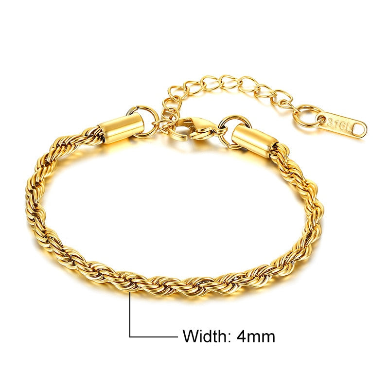 Vnox 2/3/4/5mm Twisted Chain Bracelets for Women Men, Gold Color Stainless Stee image 2