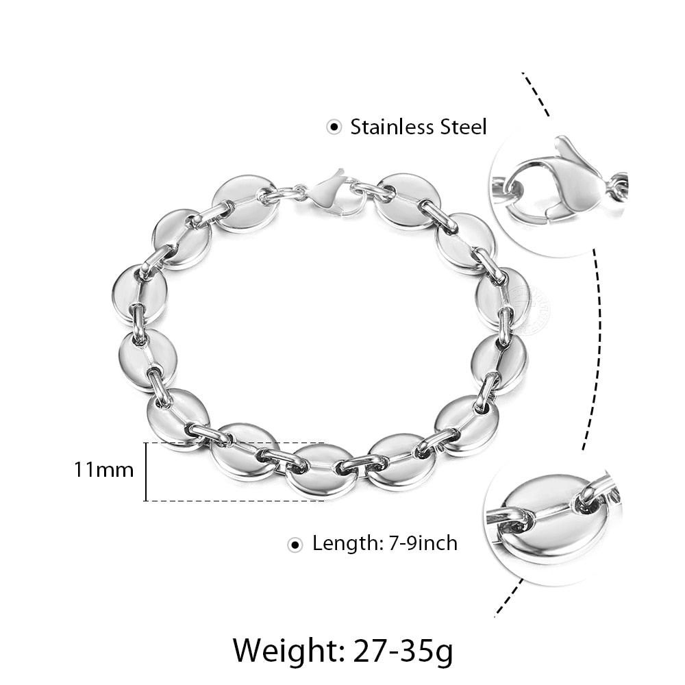 Coffee Beans Link Chain Bracelet Stainless Steel Gold Silver Color for Men Wome image 2