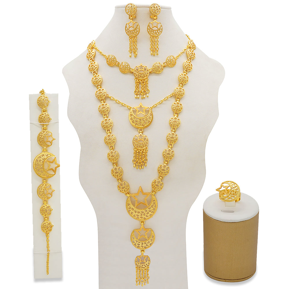 Arabic Dubai Jewelry Set for Women Earrings Ethiopian African Long Chain Gold C image 14