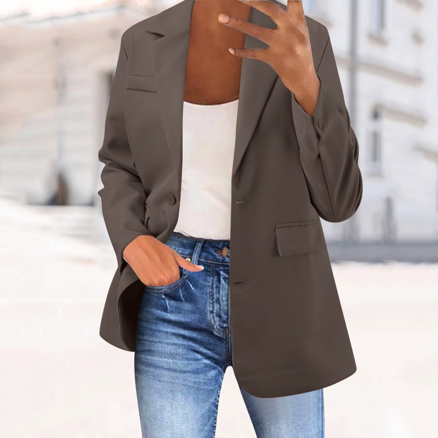 Office Business Women's Suit Jacket Elegant Solid Long Sleeve Lapel One Button image 8