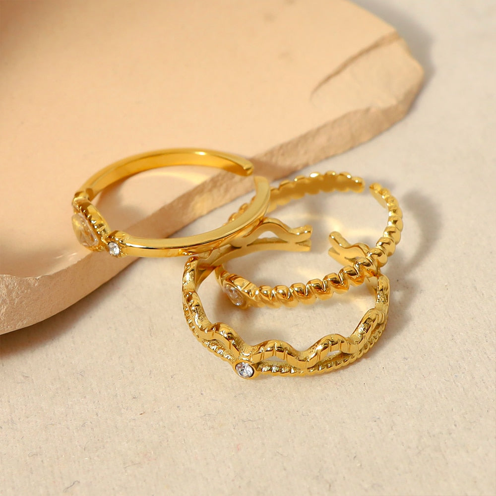 WILD & FREE Gold Plated Stainless Steel Zircon Crystal Rings for Women Simple T image 4