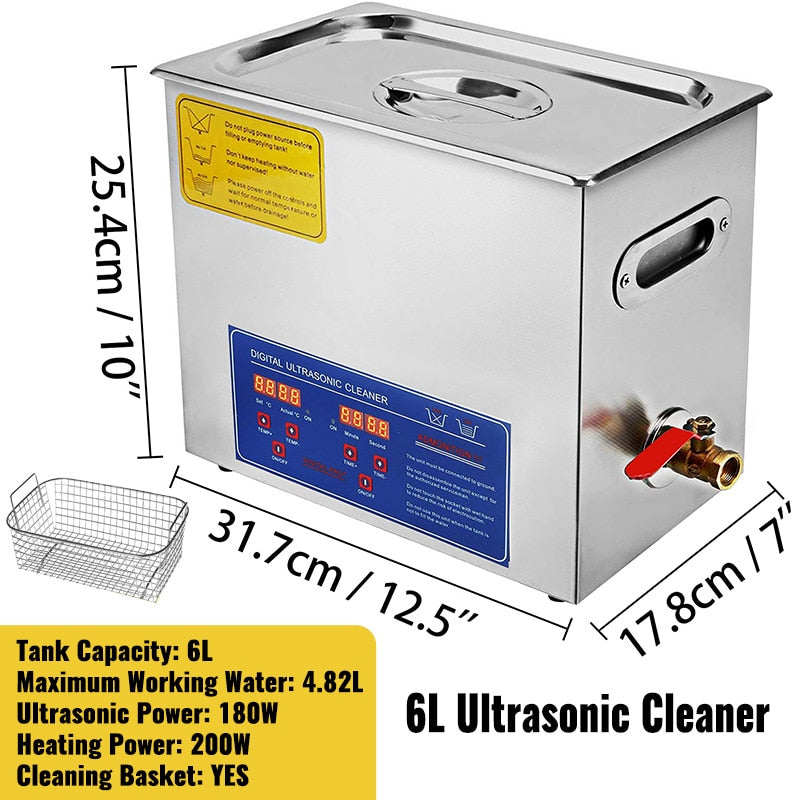 VEVOR 1.3L 2L 3L 6L 10L 15L 22L 30L Ultrasonic Cleaner Lave-Dishes Portable Was image 1