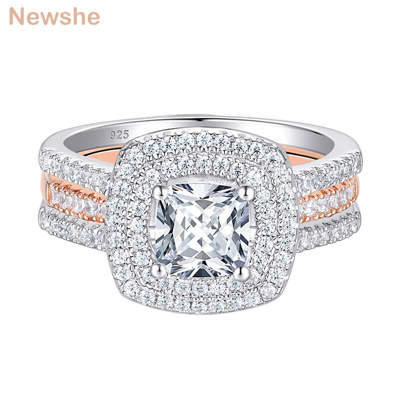 Newshe Halo Cushion Cut Bridal Set Solid 925 Sterling Silver Plug-in Rose Gold image 1