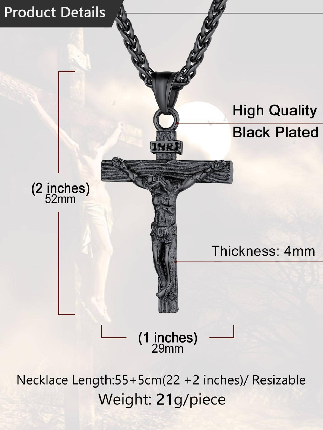 U7 Men INRI Cross Pendant Baptism Christian Jewelry Stainless Steel/Gold/Black/ image 37