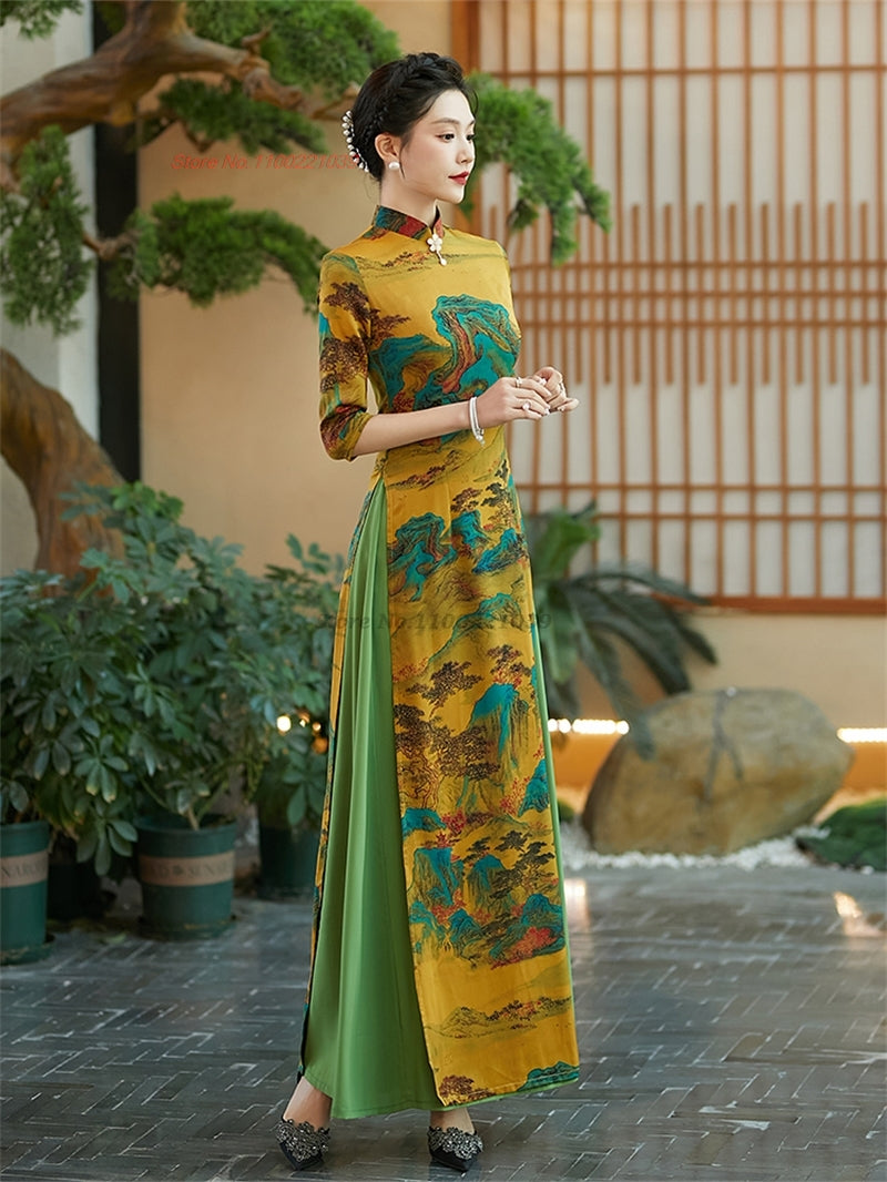 2024 ao dai vietnam traditional qipao dress chinese vintage dress cheongsam ori image 2