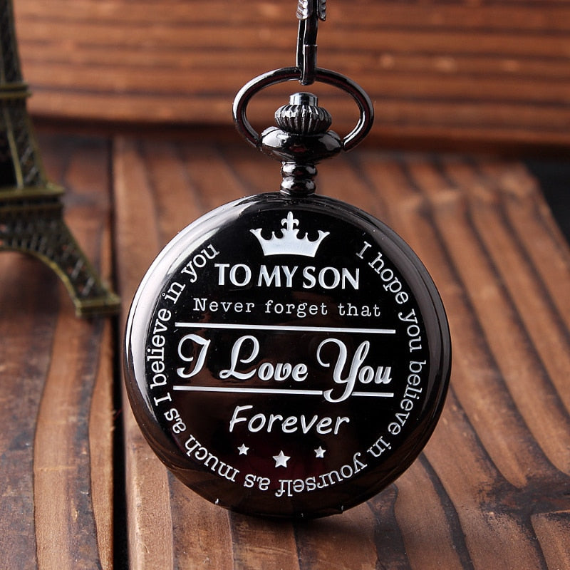 Vintage Quartz Pocket Chain Watch To My Son Gold Case Necklace Watches For Men image 5