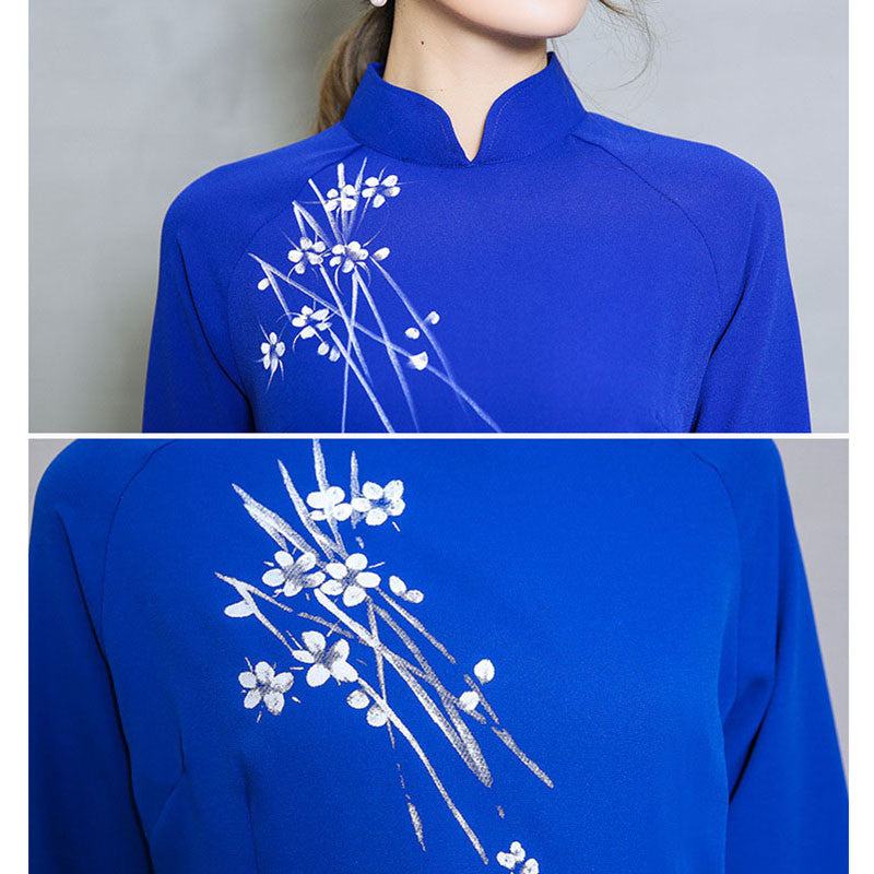 Spring Summer Vintage Chinese Traditional Chiffon Cheongsam Embroidery Flower W image 6
