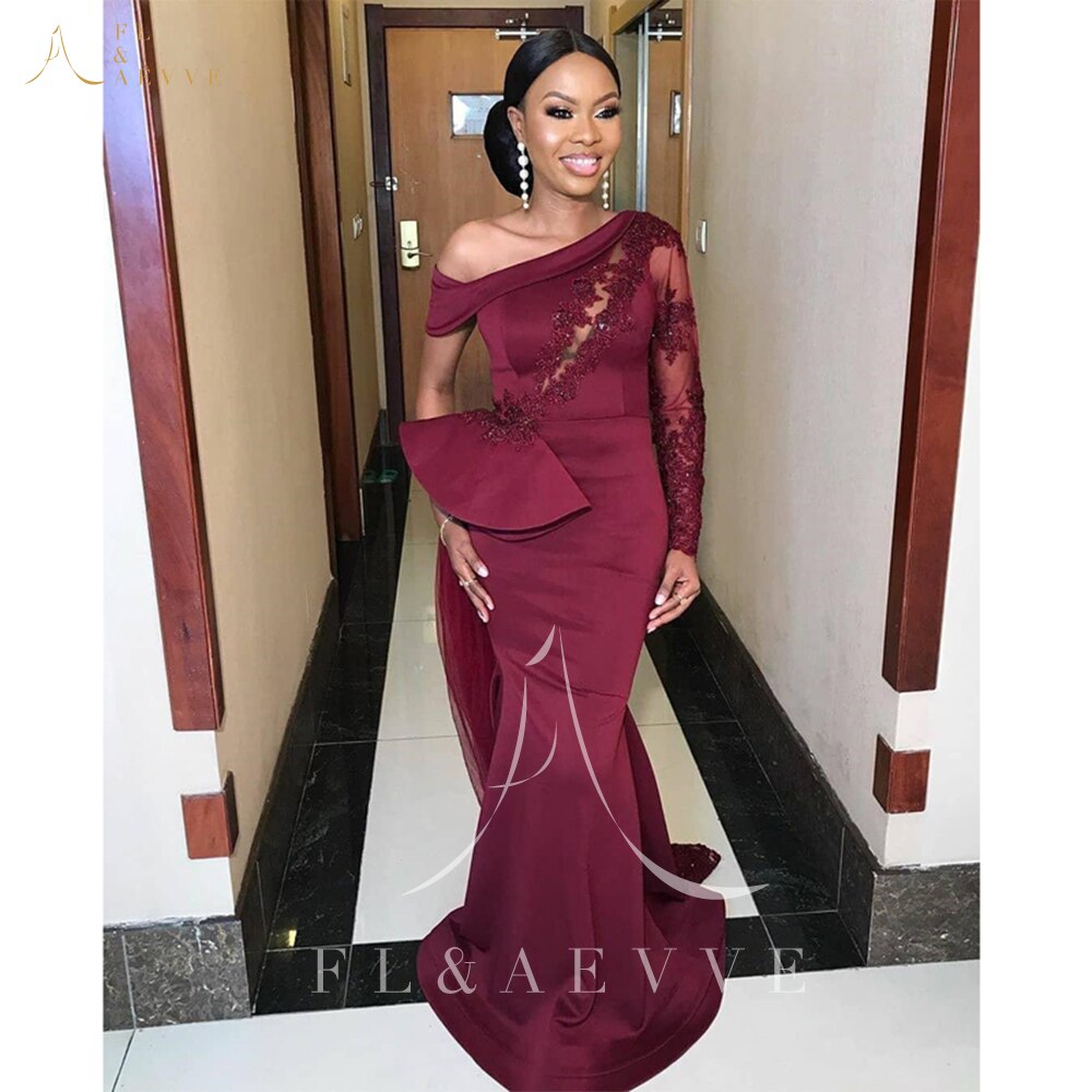 Fashion Burgundy Satin Long Sleeve Bridesmaid Dresses for African Women Occasion image 1