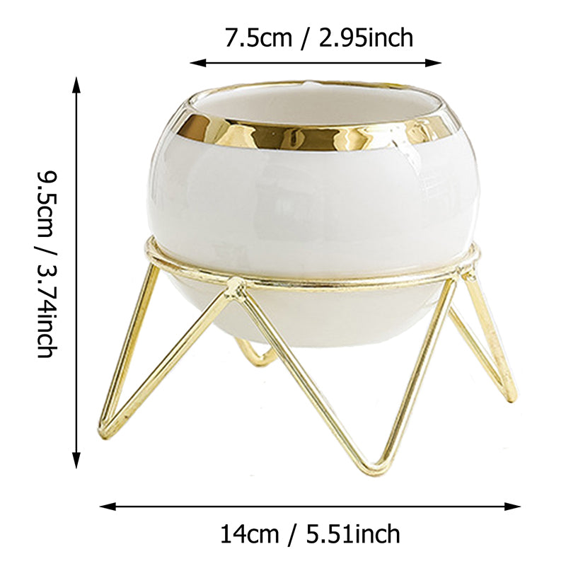 Nordic INS Style Luxury Gilded Ceramic Small Flowerpot with Golden Bracket Crea image 11