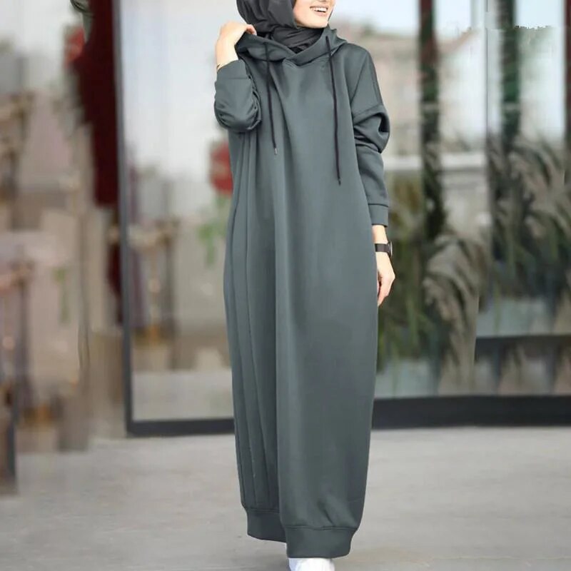 Muslim Dress Autumn/Winter Women's Sweatshirt Fashion Hooded Long Sleeve Long D image 3