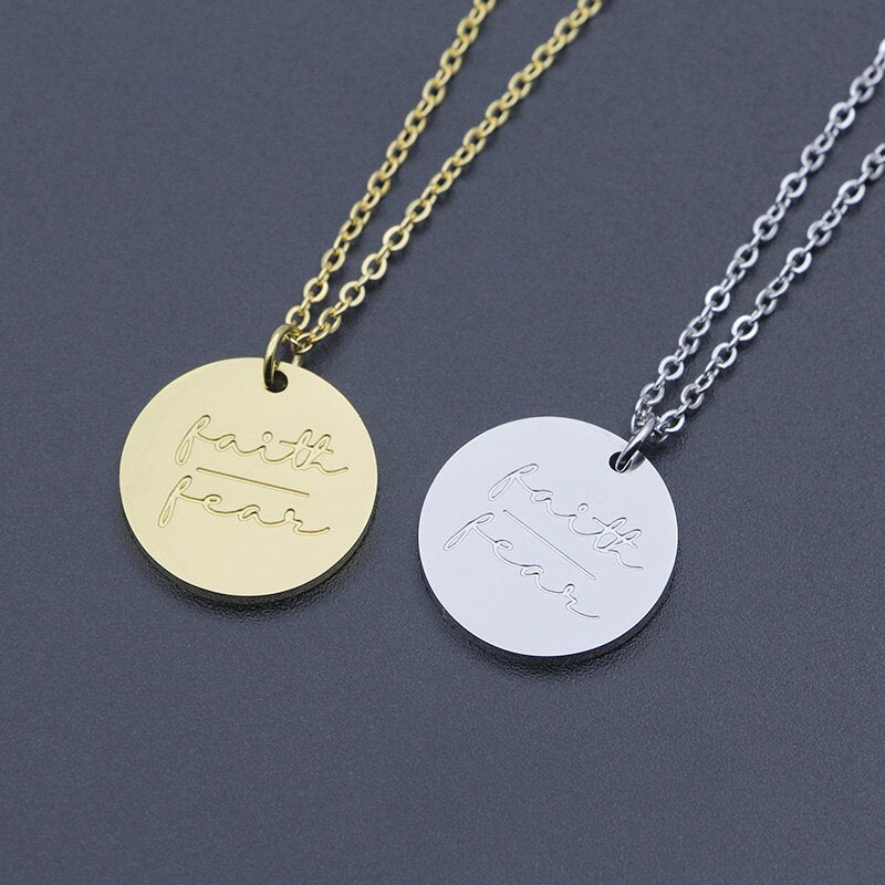 Simple Disc Pendant Necklace Stainless Steel Gold Plated Faith Over Fear image 9