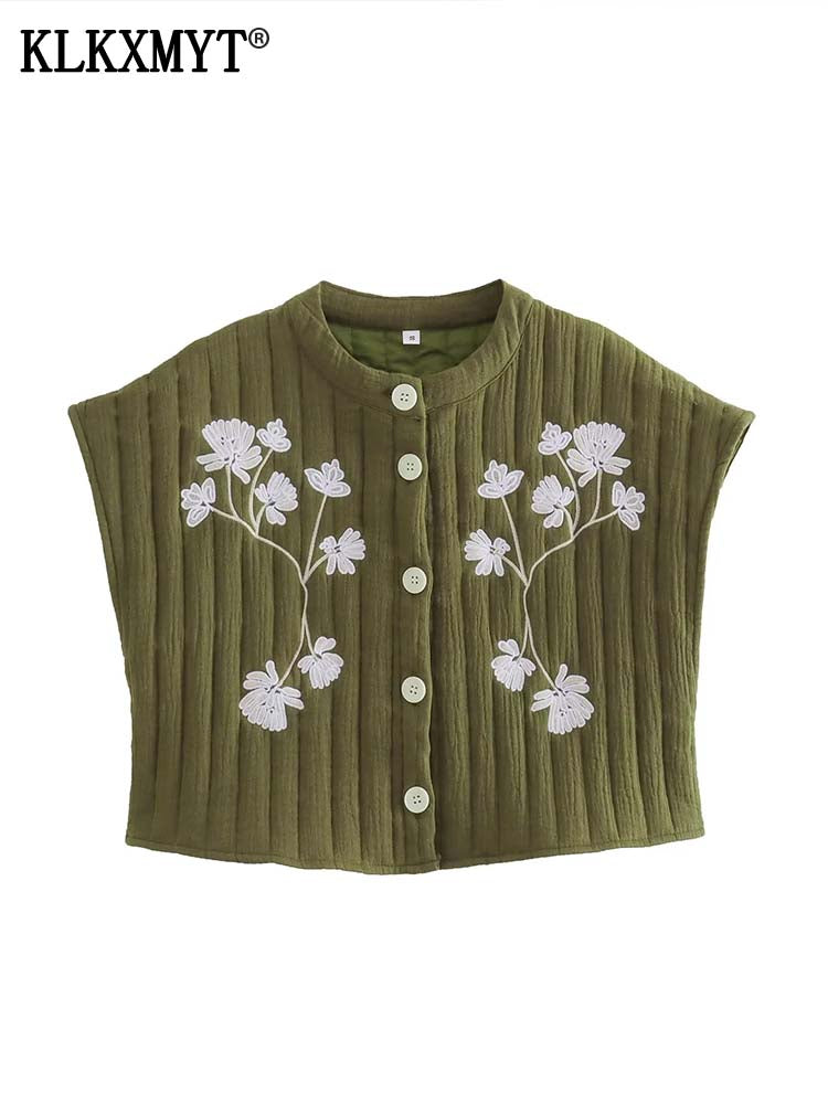 TRAF 2024 Embroidered Vests For Women New Fashion Sleeveless Jackets Female Ves image 5