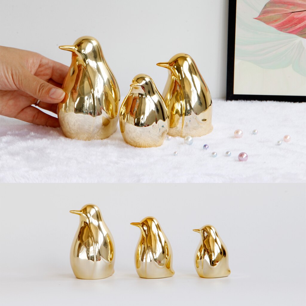Gold Ceramic Penguin Fake Animal Statue - Funny Sculpture Ornaments Décor - Ind image 4