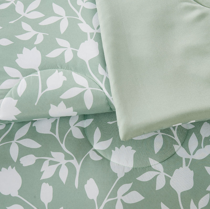 Mainstays Green Floral 7 Piece Bed in a Bag Comforter Bedding Set with Sheets image 4