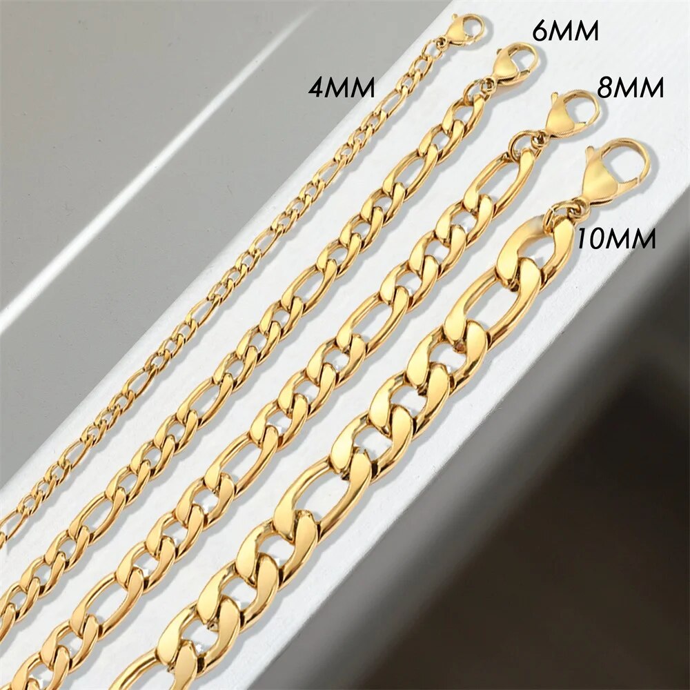 eManco 4/6/8MM Figaro Stainless Steel Link Chain Bracelet Gold Color Charm Brac image 5