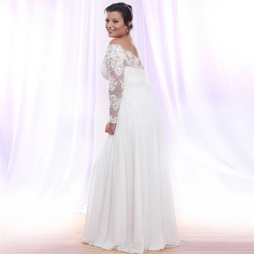 NUOXIFANG White/Ivory Long Sleeves Chiffon Wedding Dresses Plus Size Deep V-nec image 2