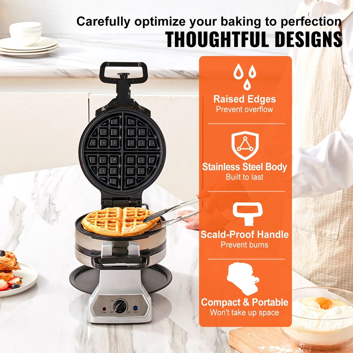 VEVOR 2-Layer Waffle Maker 1400W Round Waffle Iron Non-Stick Waffle Baker Machi image 3
