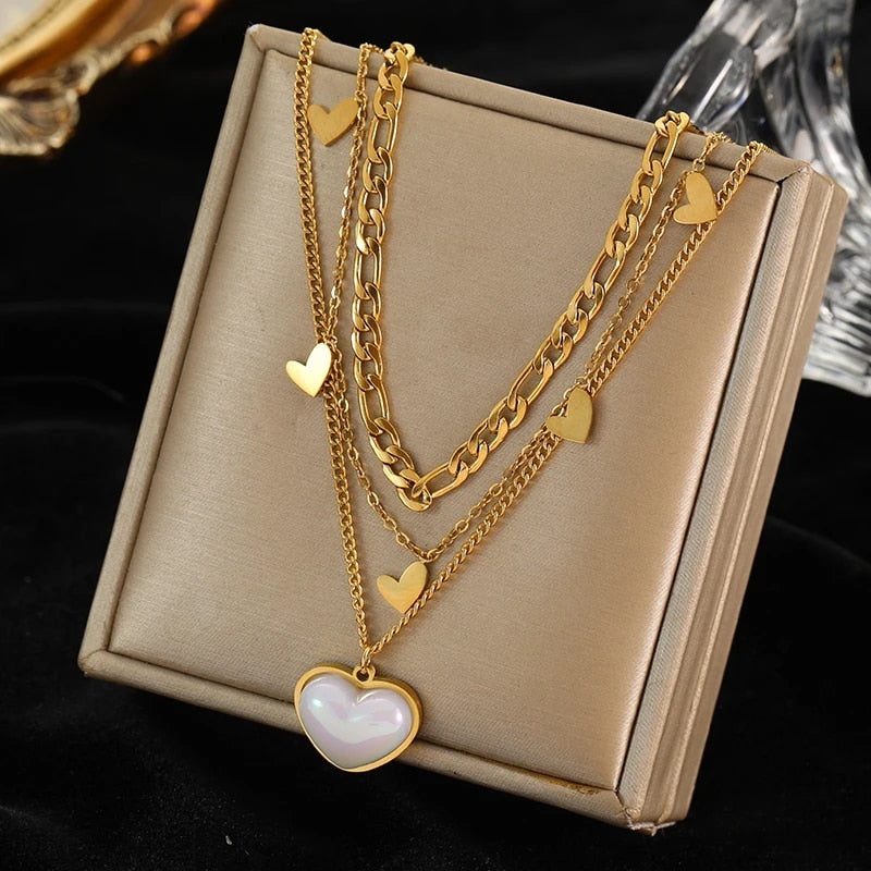 EILIECK 316L Stainless Steel Gold Color Flower Five-Leaf Clover Necklace For Wo image 5