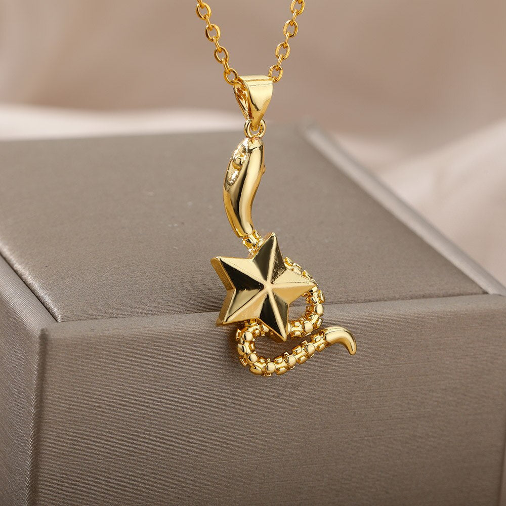 Vintage Punk Snake Pendant Necklace For Women Men Stainless Steel Gold image 1