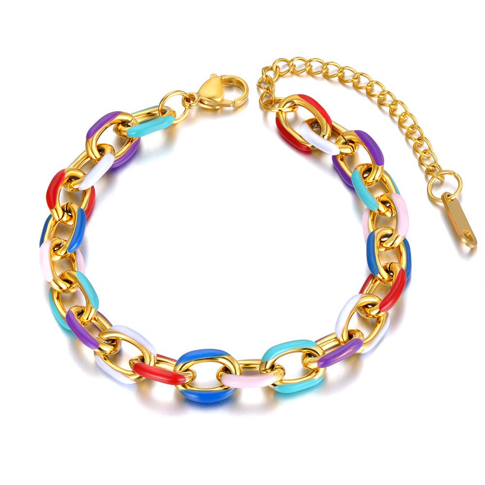 JeeMango Titanium Stainless Steel Chain & Link Bracelet Trendy 18k Gold Plated image 1