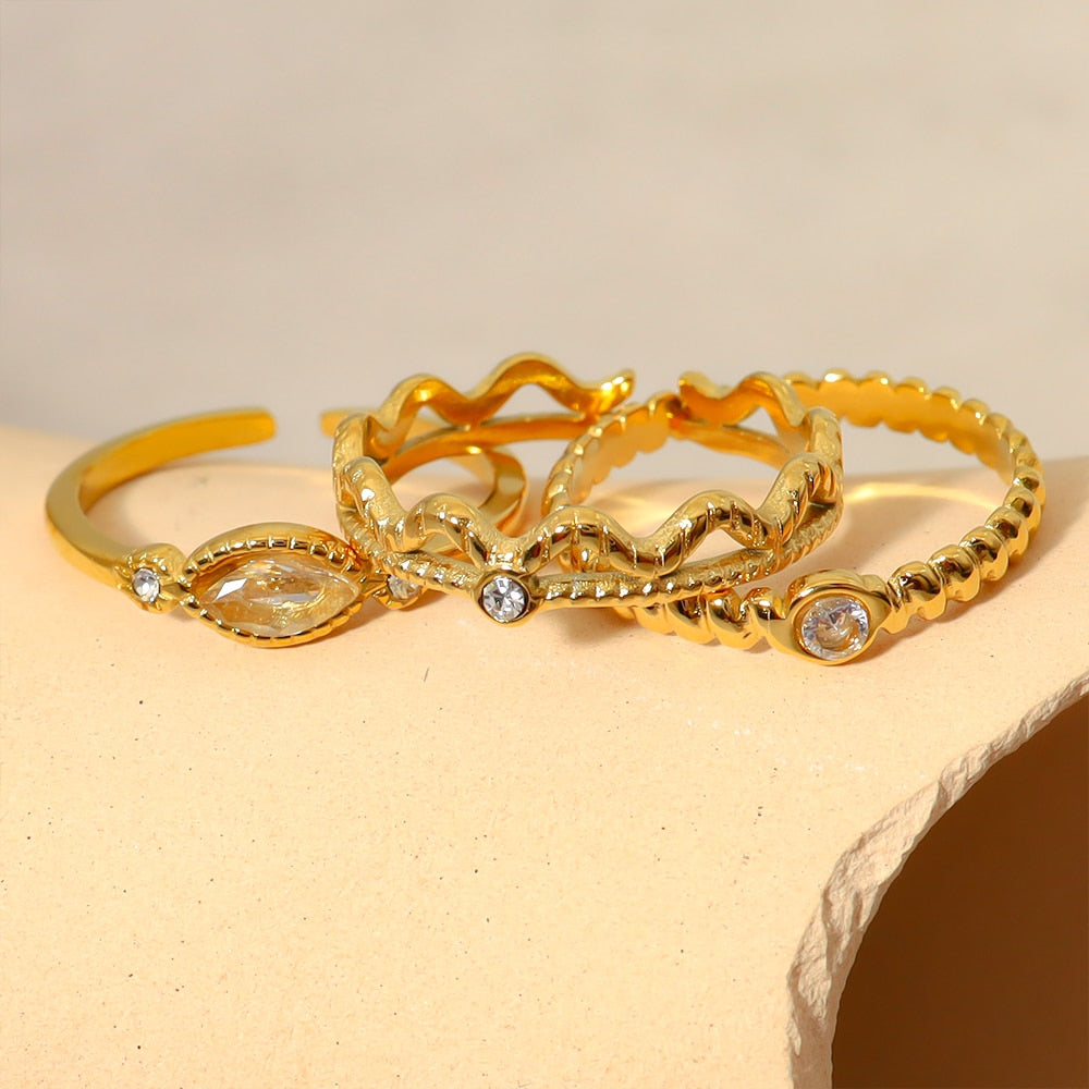 WILD & FREE Gold Plated Stainless Steel Zircon Crystal Rings for Women Simple T image 6